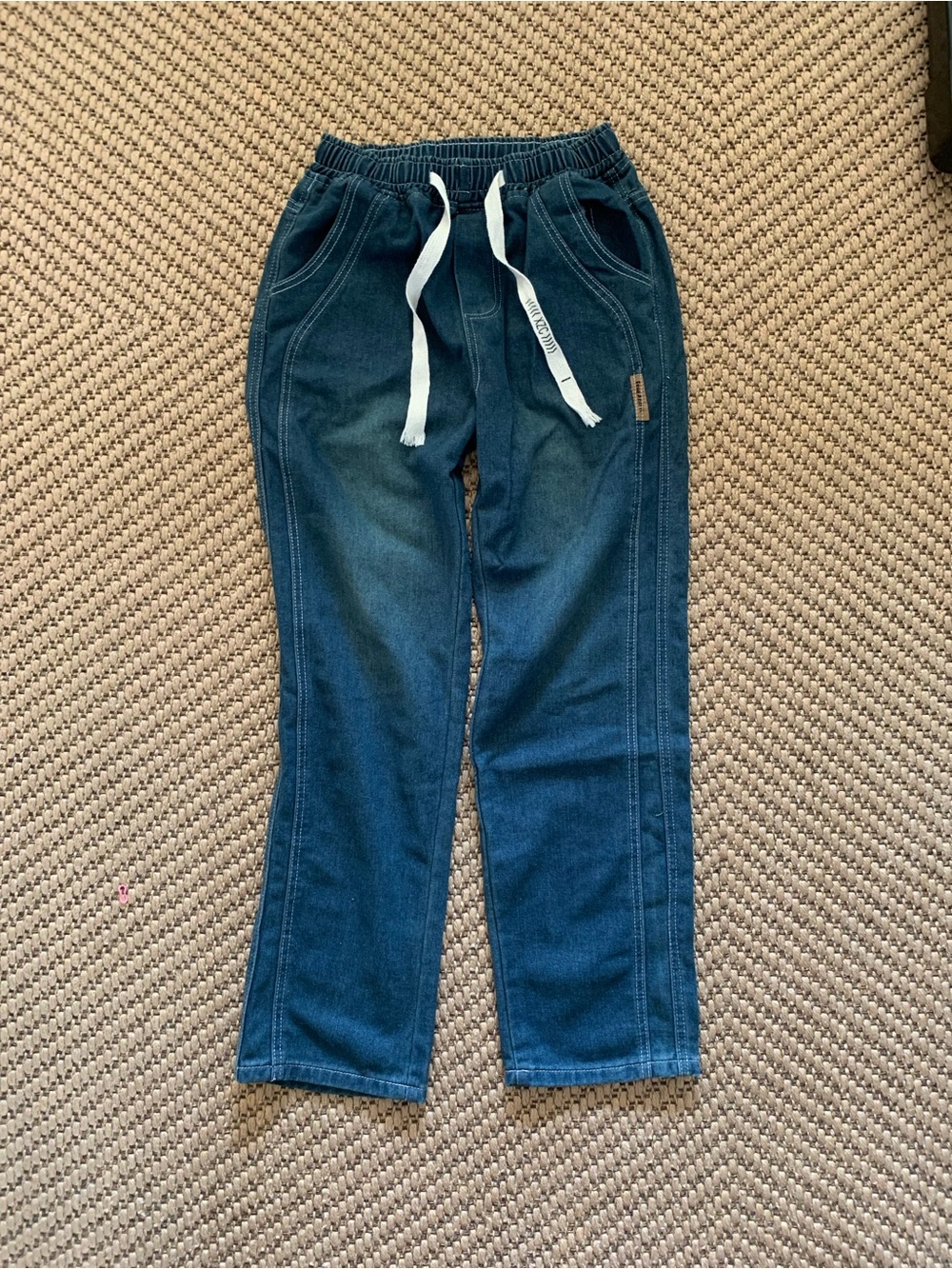 Womans Blue Pull-On Knit Denim Pants with Drawstring